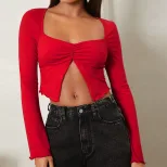 Womens Vintage Sexy Crop Top Slim Fit Long Sleeve Midriff Baring Spring Summer Fashion Wholesale