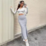 Elegant Midi Skirt High Split Bodycon Fit Chic Style Perfect for Office Wear Available for Whole
