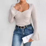 Elegant Womens T Shirt Square Neck Flared Sleeves Slim Fit Spring Summer Casual Wear Wholesale A