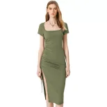 Knit Bodycon Dress Elegant V Neck Side Slit Slim Fit Ribbed Fabric Perfect for Parties and Event