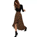 French Style Leopard Print Midi Skirt High Waist Slim Fit Elegant Design Perfect for Casual or F
