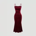 Velvet Midi Dress Elegant Sleeveless Design Perfect for Parties Spring Summer Collection Wholesa