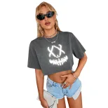Womens Cropped Graphic T Shirt Loose Fit Trendy Stylish Casual Wear Summer Fashion Wholesale Ava