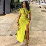 Fashionable Womens Dress Hollow Out Asymmetrical Hem Ruched Design Elegant Evening Wear Wholesal
