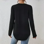 Womens Casual Loose Fit Long Sleeve T Shirt Round Neck Side Slit Versatile Style Autumn Winter C