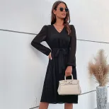 Elegant Solid Color Pleated Dress High End Design Autumn Winter Style Perfect for Casual or Form