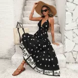 Casual Vacation Maxi Dress Floral Print Halter Neck Flared Skirt Summer Wear Wholesale Available
