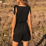Summer Womens Jumpsuit Short Sleeve Casual Fit Comfortable Fabric Perfect for Beach or Outdoor E