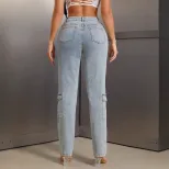 Womens Cargo Denim Trousers Multi Pocket Design Casual Style Comfortable Fit Perfect for Everyda