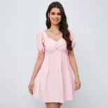 Womens Slim Fit V Neck Dress Elegant Ruching Waist Defining Stylish Design Perfect for Parties a