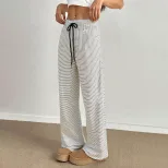 Womens Striped Print Wide Leg Trousers Comfortable Loose Fit Casual Style Ideal for Home and Lei