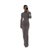 Elegant Solid Color Long Dress Slimming Fit Ruffled Design Perfect for Fall Winter Wholesale Ava