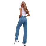 High Waisted Straight Leg Jeans Floor Length Slim Fit Comfortable Denim Casual Wear for Women Wh