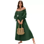 Vintage One Shoulder Lantern Sleeve Maxi Dress Elegant Design Flowy Silhouette Comfortable Fabri