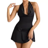 Chic A Line Dress Bodycon Fit Halter Neck Sleeveless Soft Fabric Casual or Party Wear Wholesale