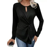 Slim Fit Long Sleeve Hollow Out Top Sexy Cross Knot Design Perfect for Casual or Evening Wear Wh