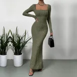 Off Shoulder Maxi Dress Slim Fit Ankle Length Spring Summer Vacation Style Wholesale Available