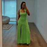 Womens Fashion Backless Ruched Layered Dress Stylish Halter Neck Slim Fit Elegant Design Perfect