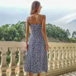 Elegant Floral Print Slip Dress Slim Fit Spaghetti Straps Side Slit Summer Occasion Wholesale Av
