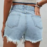 High Waisted Distressed Denim Shorts Embroidered Casual Frayed Hem Summer Fashion for Women Read