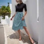 Summer Elegant Color Block Leopard Print Dress Half High Neck Fresh Style Versatile for Casual o