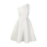 Plus Size Womens Summer Dress Sexy Asymmetrical Neckline High Waist Pleated Design Evening Party