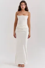 Multi Color Strapless Bodycon Jumpsuit Ruched Design Boned Structure Long Length Perfect for Par