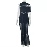 Asymmetrical Ruched Bodycon Dress Sleeveless Round Neck Waist Cinching Elegant Casual Wear for W