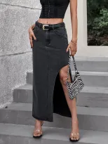 High Waisted Split Denim Skirt Fashionable Womens Apparel Trendy Casual Wear for Spring Summer W