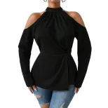 Womens Elegant Cold Shoulder Long Sleeve T Shirt Chic Design Spring Summer Style High Quality Fa