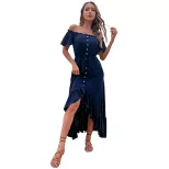 Off Shoulder Irregular Hem Dress Solid Color Summer Vacation Style Lightweight Fabric Wholesale