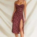 Floral Print Backless Bodycon Midi Dress Plus Size Sleeveless Slim Fit Comfortable Fabric Summer