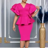 Elegant Ruffle Hem Bodycon Dress Solid Color Chic Design Perfect for Parties Wholesale Available