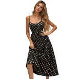 Sleeveless Polka Dot Chiffon Dress Sexy Split Design Fashionable Style Perfect for Parties and S