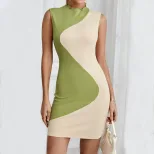 Bodycon Dress Color Block Design Ribbed Texture Slim Fit Night Out Party Wear Wholesale Availabl