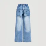 Fashionable Two Piece Look Wide Leg Jeans Trendy Design Comfortable Fit Versatile Style Perfect
