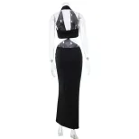Sleeveless Deep V Neck Hollow Out Bodycon Dress Elegant Evening Gown for Women Perfect for Parti