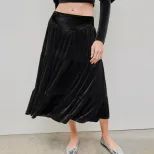 Mid Length Ruffled Velvet Skirt Elegant Design Soft Fabric Comfortable Fit Spring Summer Fashion