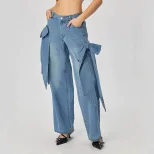 Wide Leg Denim Pants with Bow Detail Street Style Casual Wear Available for Wholesale custom pac