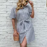 Striped Short Sleeve Dress Stylish Design Summer Fashion Comfortable Fit Wholesale Available
