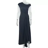 A Line Dress Solid Color Ruffled Design Asymmetrical Neckline Casual Style Perfect for Outings W