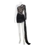Lace Bodycon Dress Asymmetrical Neckline Slim Fit Sexy Style Perfect for Red Carpet Events Whole