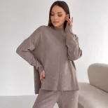 Womens Autumn Winter Oversized Sweater and Pants Set Long Sleeve Casual Split Design Perfect for