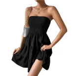 Off Shoulder Textured Midi Dress Solid Color Versatile Design Summer Style Wholesale Available