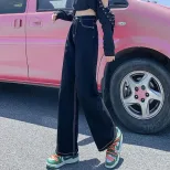 欧洲站高腰牛仔裤女2023春季新款宽松休闲韩版百搭学生直筒老爹裤