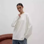 Womens Long Sleeve T Shirt 260g Combed Cotton Solid Color Loose Fit Casual Style High Quality Re