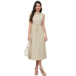 Elegant Casual Dress with Waist Tie and Pleated Back Slim Fit Stylish Design Perfect for Spring