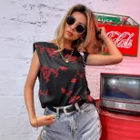 Womens Printed Short Sleeve T Shirt Round Neck Fashionable Design Casual Style Spring Summer Col