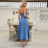 Casual Denim Dress Halter Neck Open Back Comfortable Fit Perfect for Summer Outings Ready to Shi