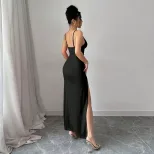 Lace Cutout Sexy Maxi Dress Summer Elegant Black Sleeveless Minimalist Style Wholesale Available